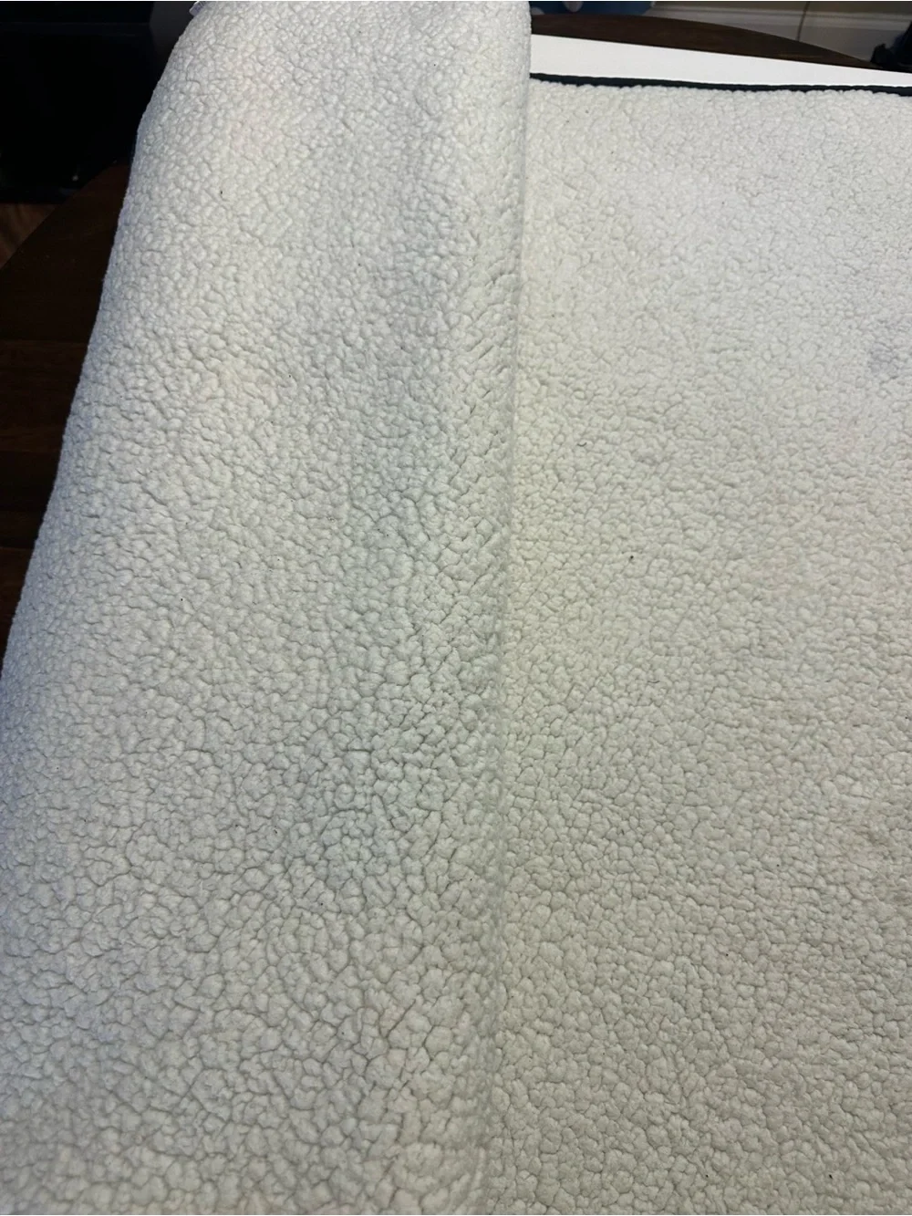 UGG Cream/Navy Sherpa Throw with Tan Logo Patch